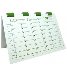 Calendario da tavolo con spirale in carta e supporto in cartoncino rigido