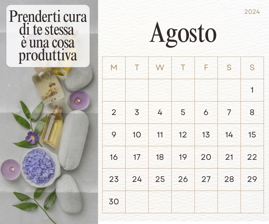 template calendario personalizzato con foto centro benessere e frase motivazionale