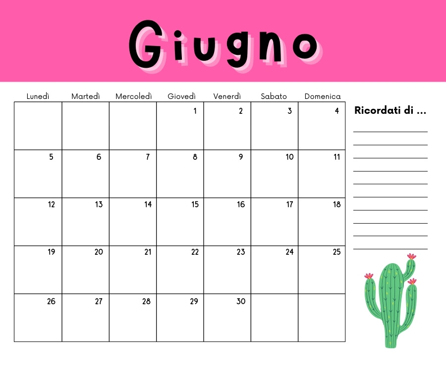 template calendario personalizzato con spazio per le tue note